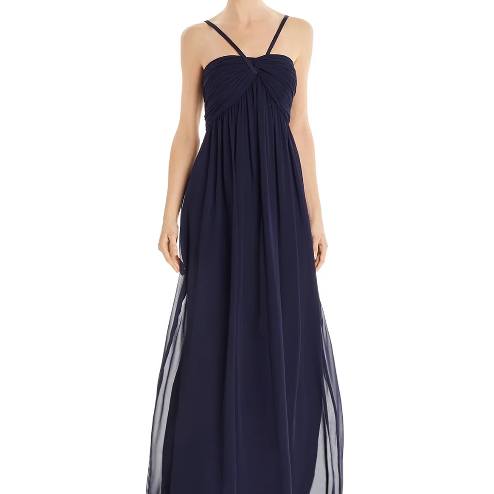 Eliza J shirred goddess gown in navy size 14w.